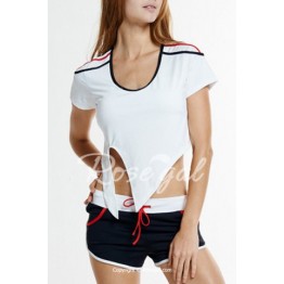 Active U-Neck Self-Tie Short Sleeve Crop Top and Shorts Twinset For Women