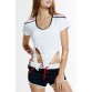Active U-Neck Self-Tie Short Sleeve Crop Top and Shorts Twinset For Women407106