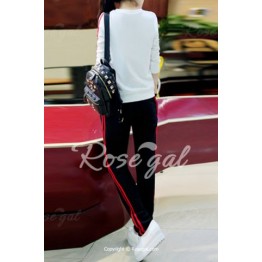 Casual Style Round Collar Long Sleeve Letter M Pattern Sweatshirt + Striped Pants Twinset For Women