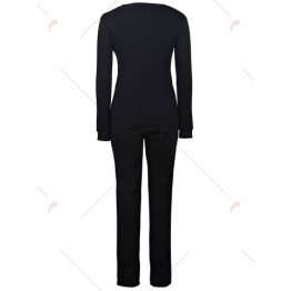 Stylish Jewel Neck Long Sleeves Print Sweatshirt and Pants Suit For Women