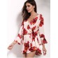Charming V Neck 3/4 Sleeve Floral Print Loose Self-Tie Wrap Romper For Women436471