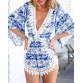 Stylish Plunging Neck Printed Lace Embellished Women's Romper