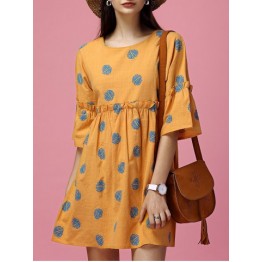 Sweet Bell Sleeves Polka Dot Ruffled Mini Dress For Women