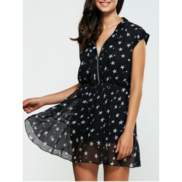 Zipped Cap Sleeves Star Print Dress684940