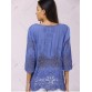 Stylish V-Neck Lace-Up 3/4 Sleeve Crochet Panelled Blouse For Women