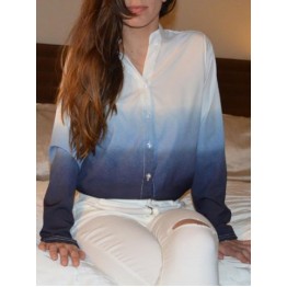 Stylish V-Neck Long Sleeve Gradient Color Blouse For Women